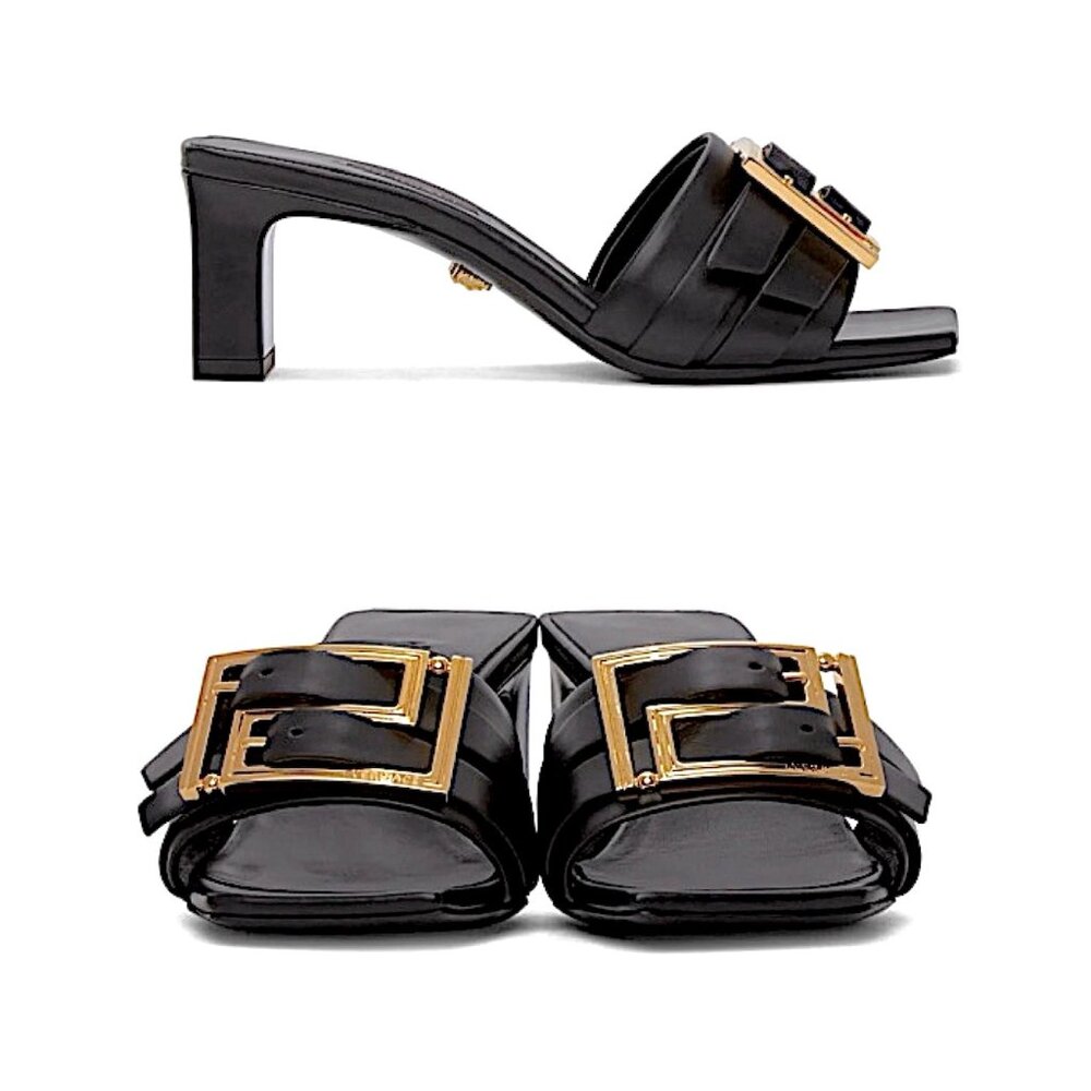 Versace Greta Gold Buckle Empire Heeled Sandals - Picture 2 of 12